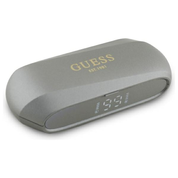 Słuchawki Bluetooth Guess z wydłużonym metalicznym logo, TWS, Szare