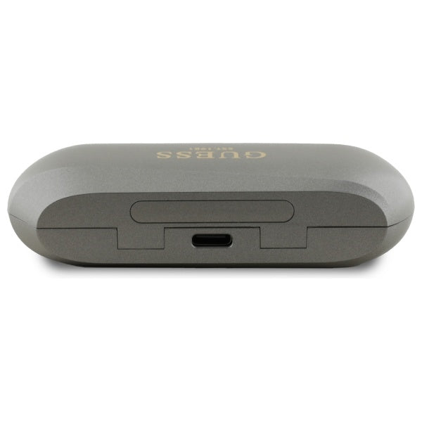 Słuchawki Bluetooth Guess z wydłużonym metalicznym logo, TWS, Szare