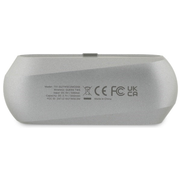 Słuchawki Bluetooth Guess z wydłużonym metalicznym logo, TWS, Szare