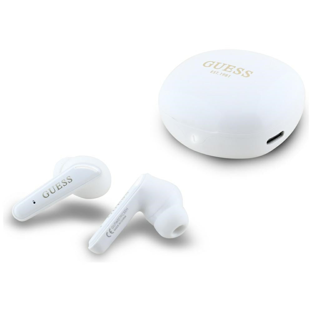 Handsfree Bluetooth Guess Flat Classic Logo Electroplated, TWS, Biały