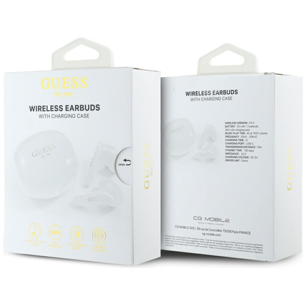 Handsfree Bluetooth Guess Flat Classic Logo Electroplated, TWS, Biały
