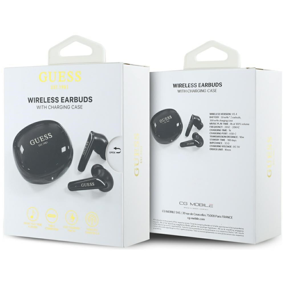 Handsfree Bluetooth Guess Flat Classic Logo Electroplated, TWS, Czarny