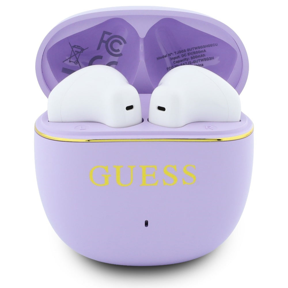 Zestaw słuchawkowy Bluetooth Guess Glossy Gold Line Classic, TWS, Fioletowy