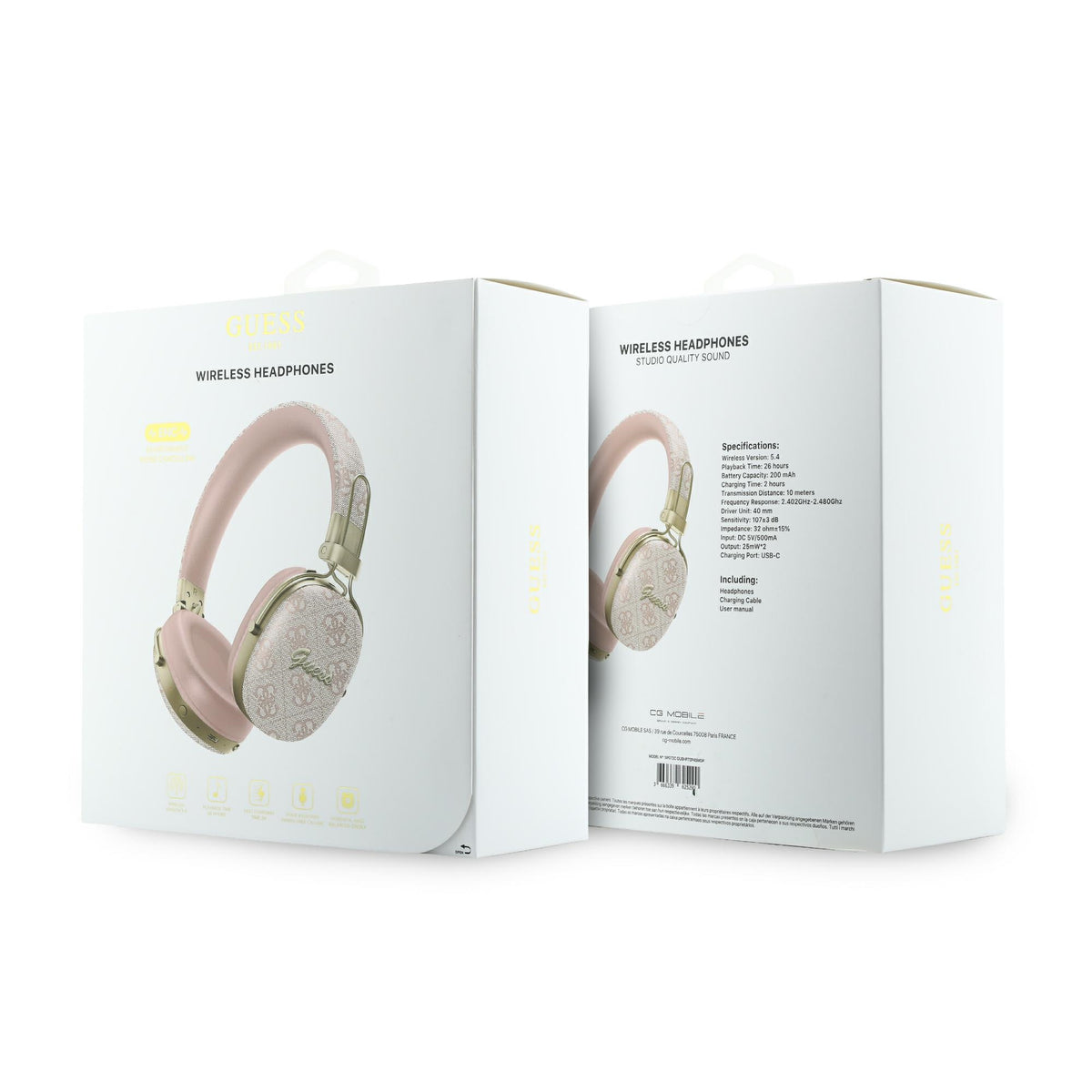 Zestaw słuchawkowy Bluetooth Guess Metal 4G Script Logo, A2DP, Różowy