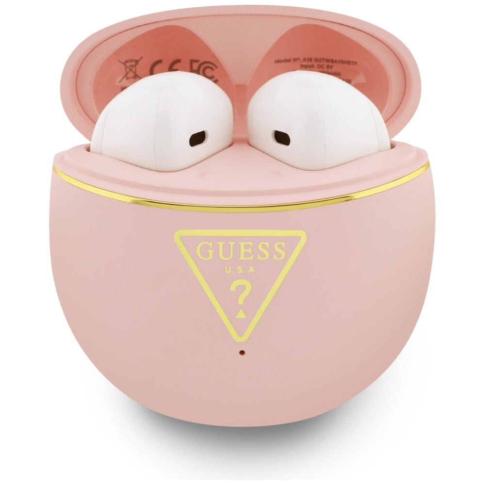 Bezprzewodowy zestaw słuchawkowy Bluetooth Guess Script Print, TWS, Różowy