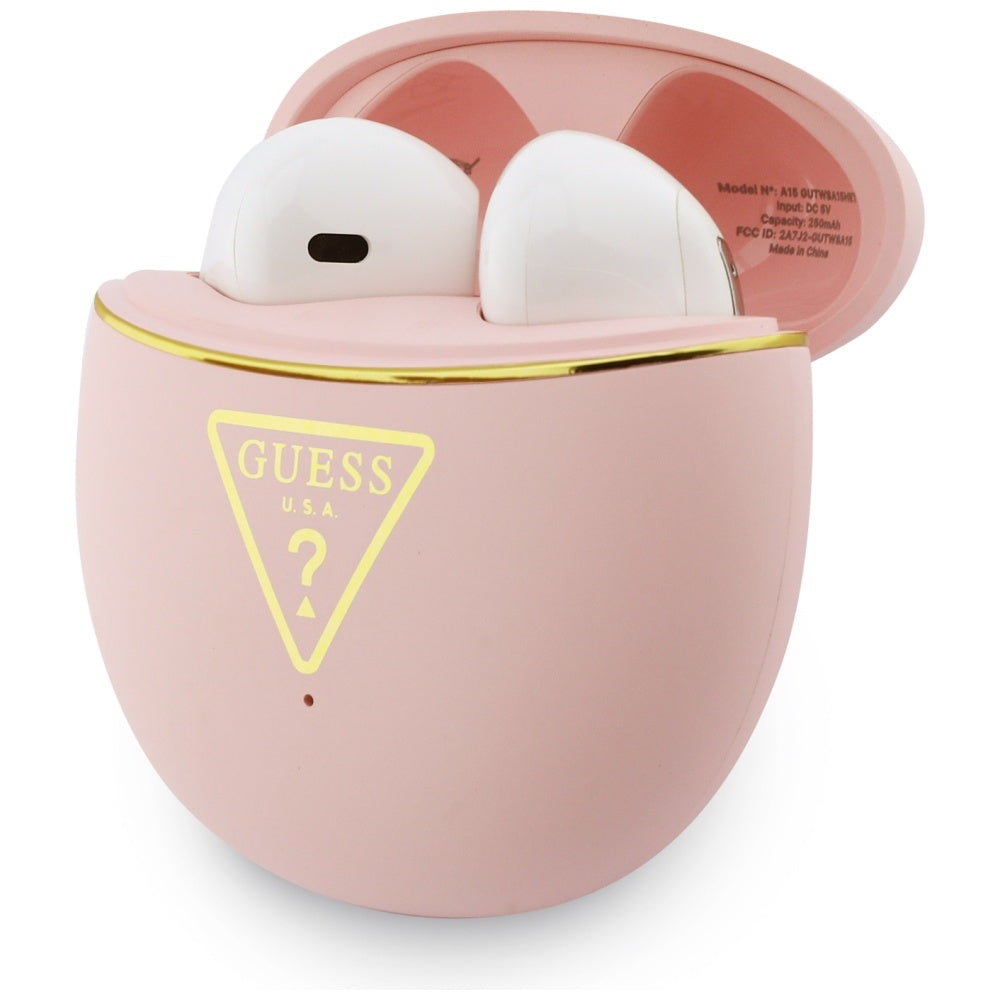 Bezprzewodowy zestaw słuchawkowy Bluetooth Guess Script Print, TWS, Różowy