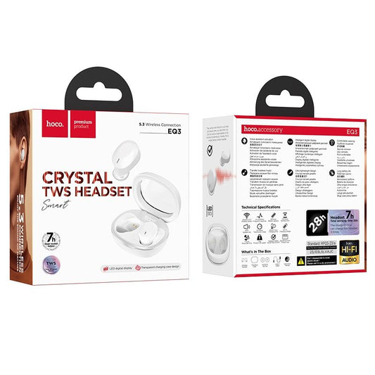 Bezprzewodowy zestaw słuchawkowy Bluetooth HOCO EQ3, TWS, Biały