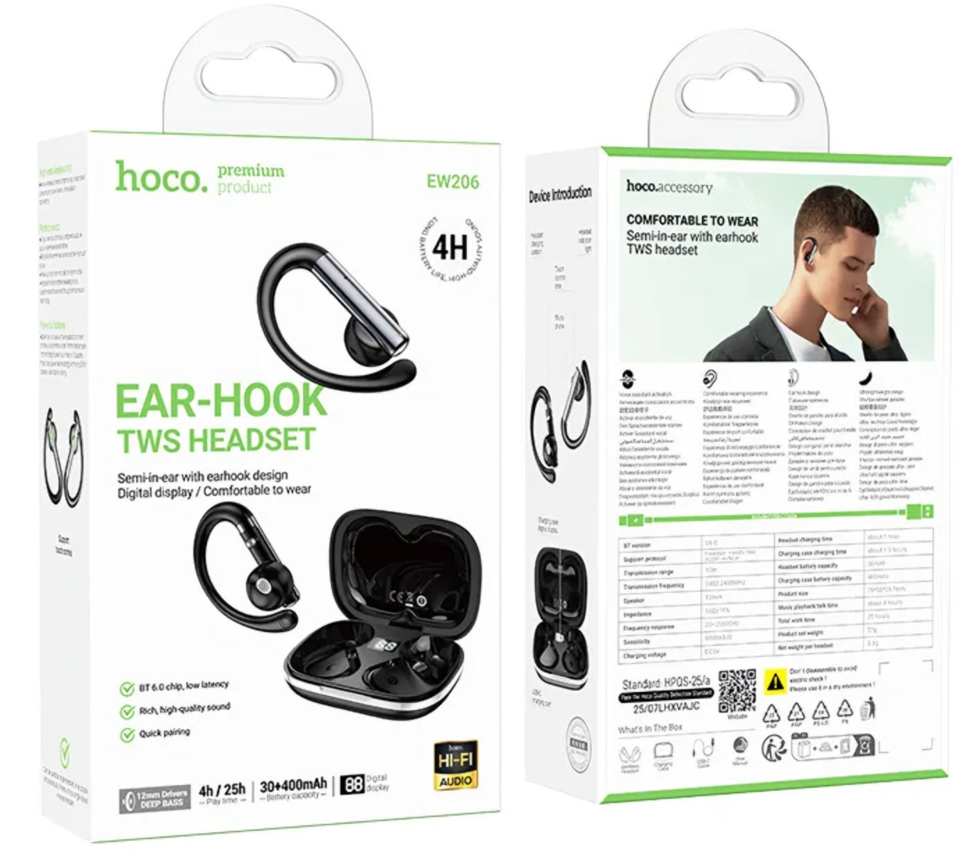 Słuchawki Bluetooth HOCO EW206, TWS, Czarne