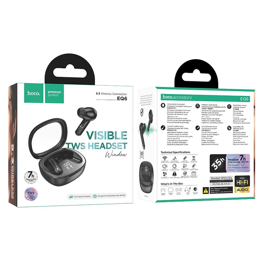 Zestaw głośnomówiący Bluetooth HOCO Shadow EQ6, TWS, czarny