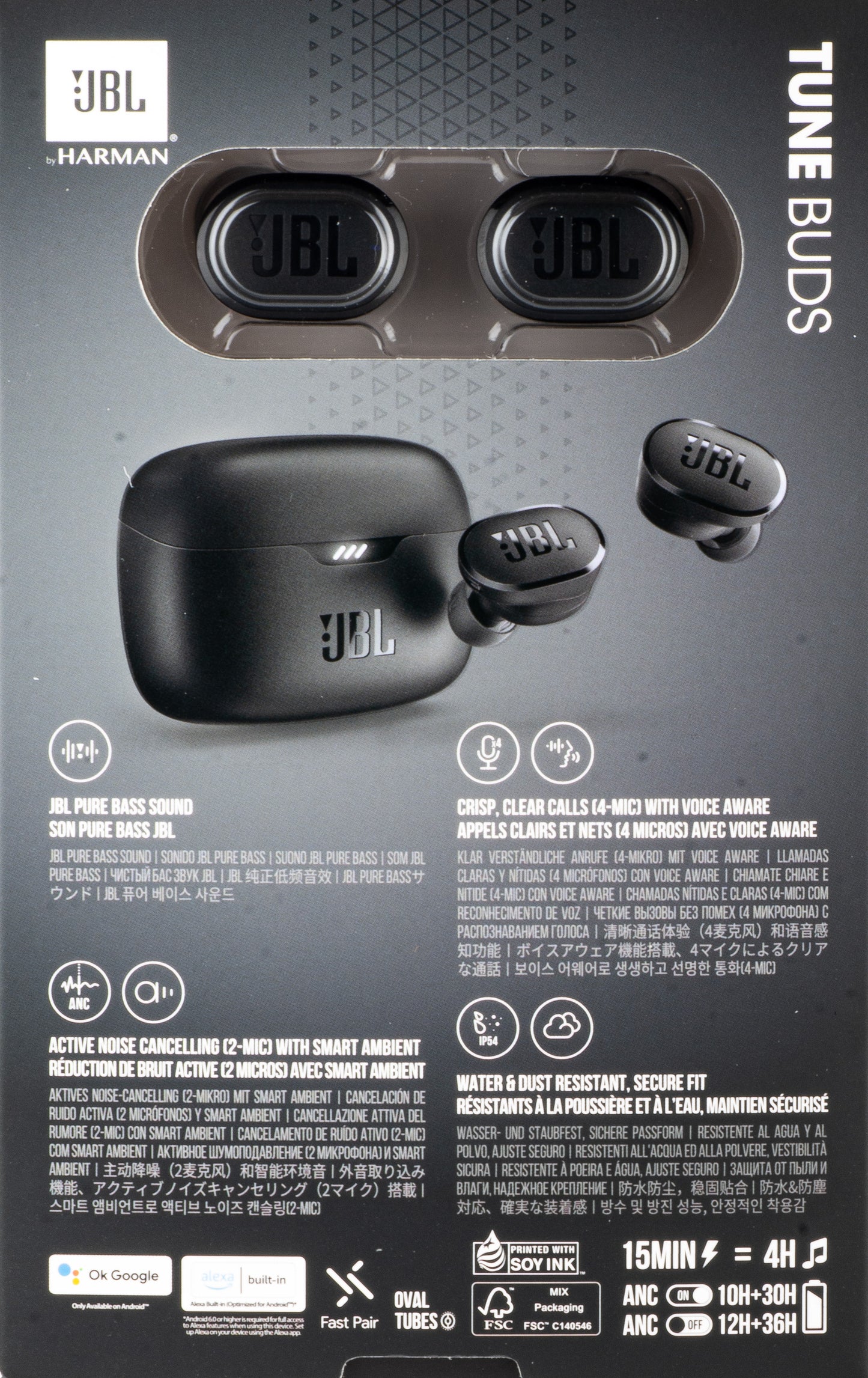 Słuchawki Bluetooth JBL Tune Buds, TWS, ANC, Multipoint, Czarne JBLTBUDSBLK