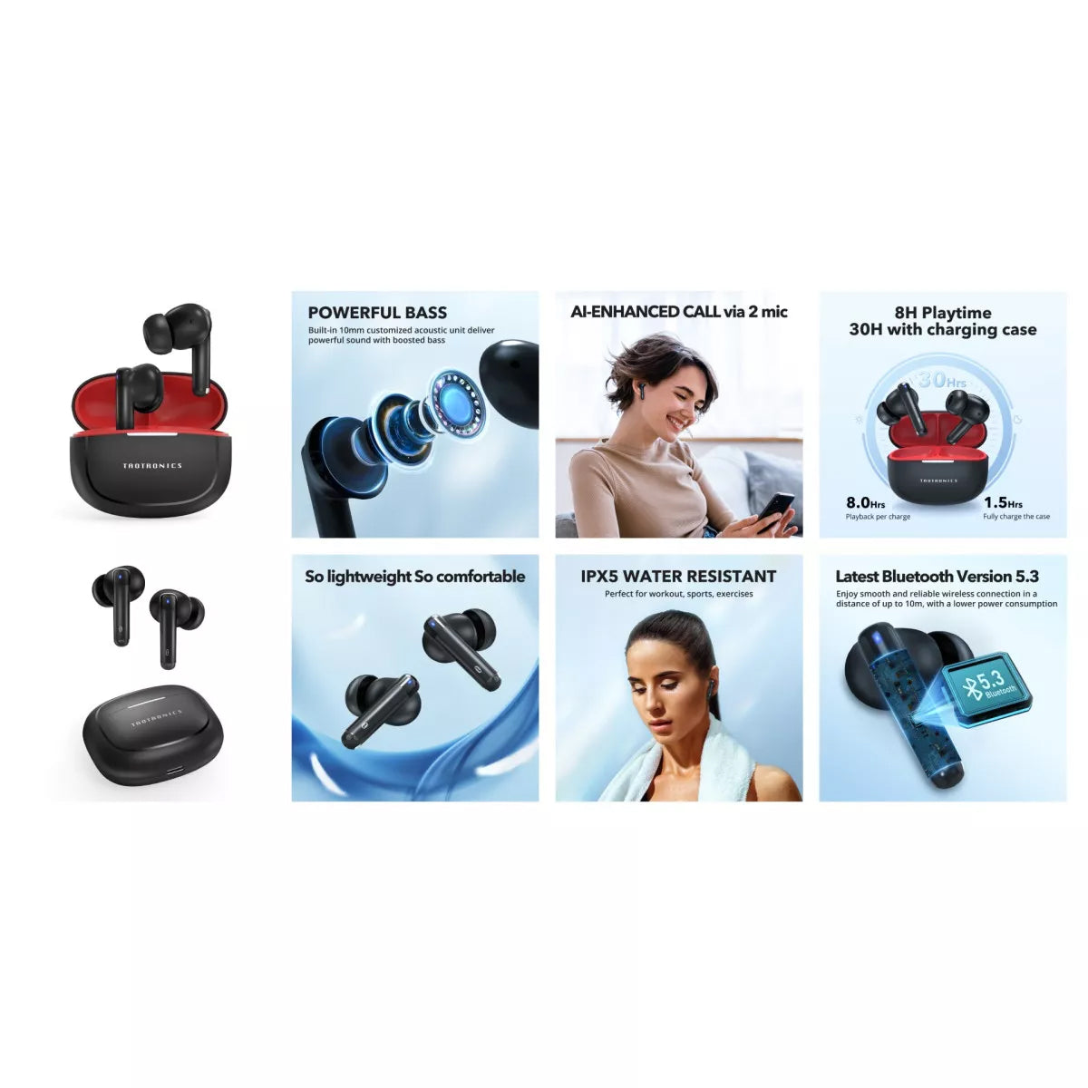 Handsfree Bluetooth TaoTronics TT-BH1120, TWS, Czarny