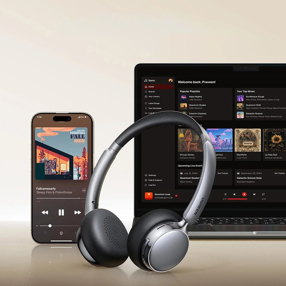 Słuchawki Bluetooth UGREEN HiTune Studio Plus HP207, A2DP, ANC, Srebrne