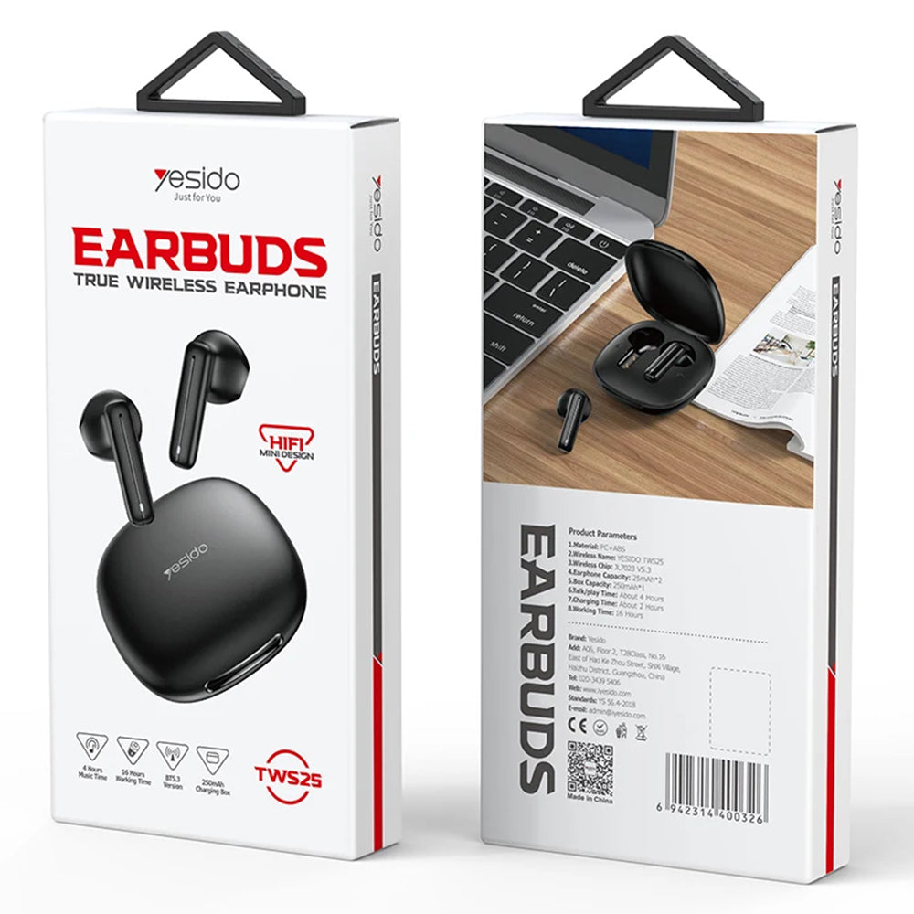 Handsfree Bluetooth Yesido TWS25, TWS, Czarny