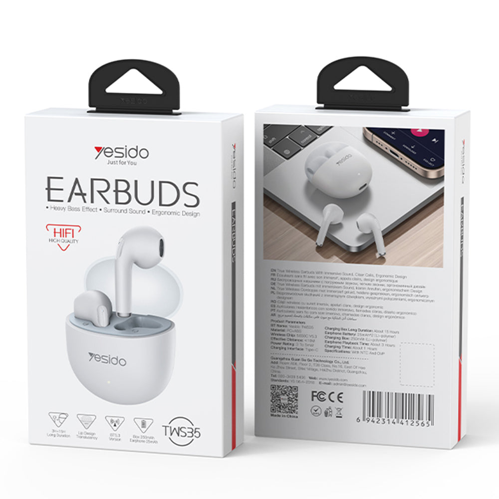 Handsfree Bluetooth Yesido TWS35, TWS, Biały