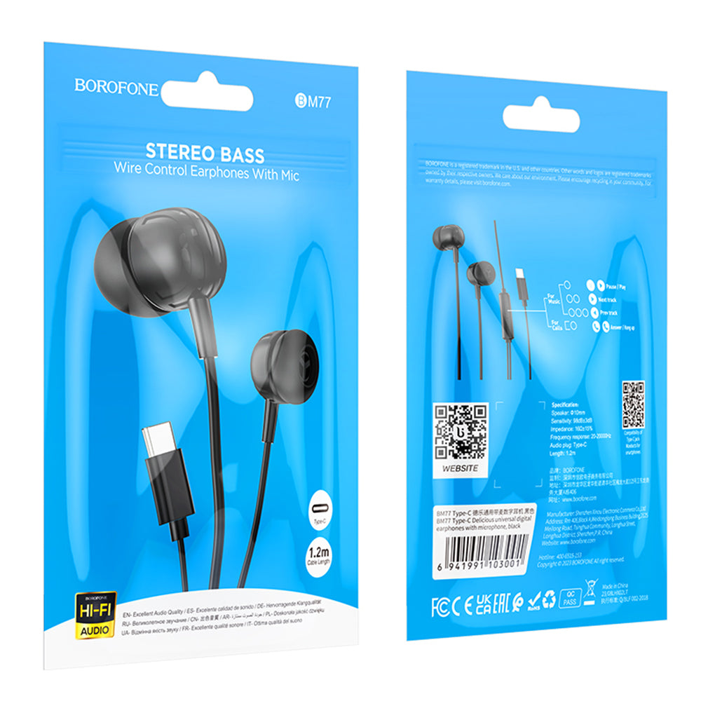Handsfree USB-C Borofone BM77 Delicious, Czarny
