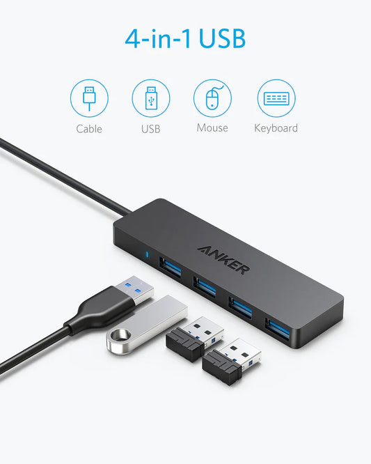 Koncentrator USB Anker, 4 x USB-A 3.0, czarny A7516016