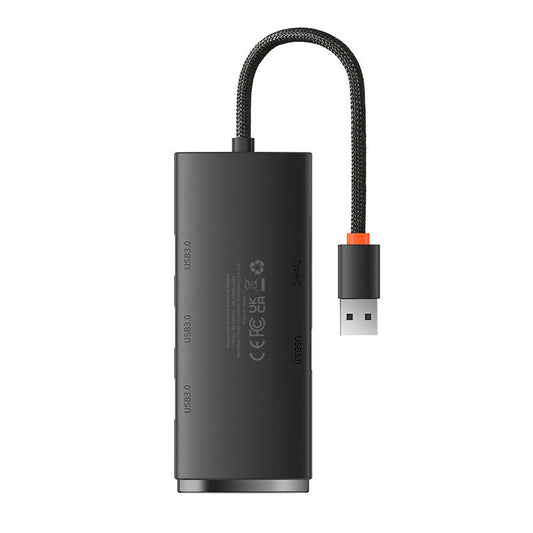 Koncentrator USB Baseus Lite, 4 x USB-A 3.0 - 1 x USB-C, 0,25 m, czarny WKQXX030001