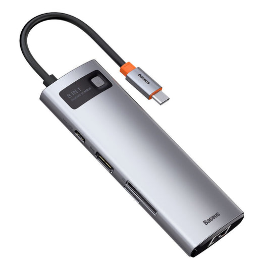 Hub USB-C Baseus, 3 x USB-A 3.0 - 1 x USB-C - 1 x HDMI - 1 x RJ45 - 1 x SD - 1 x microSD, Szary CAHUB-CV0G