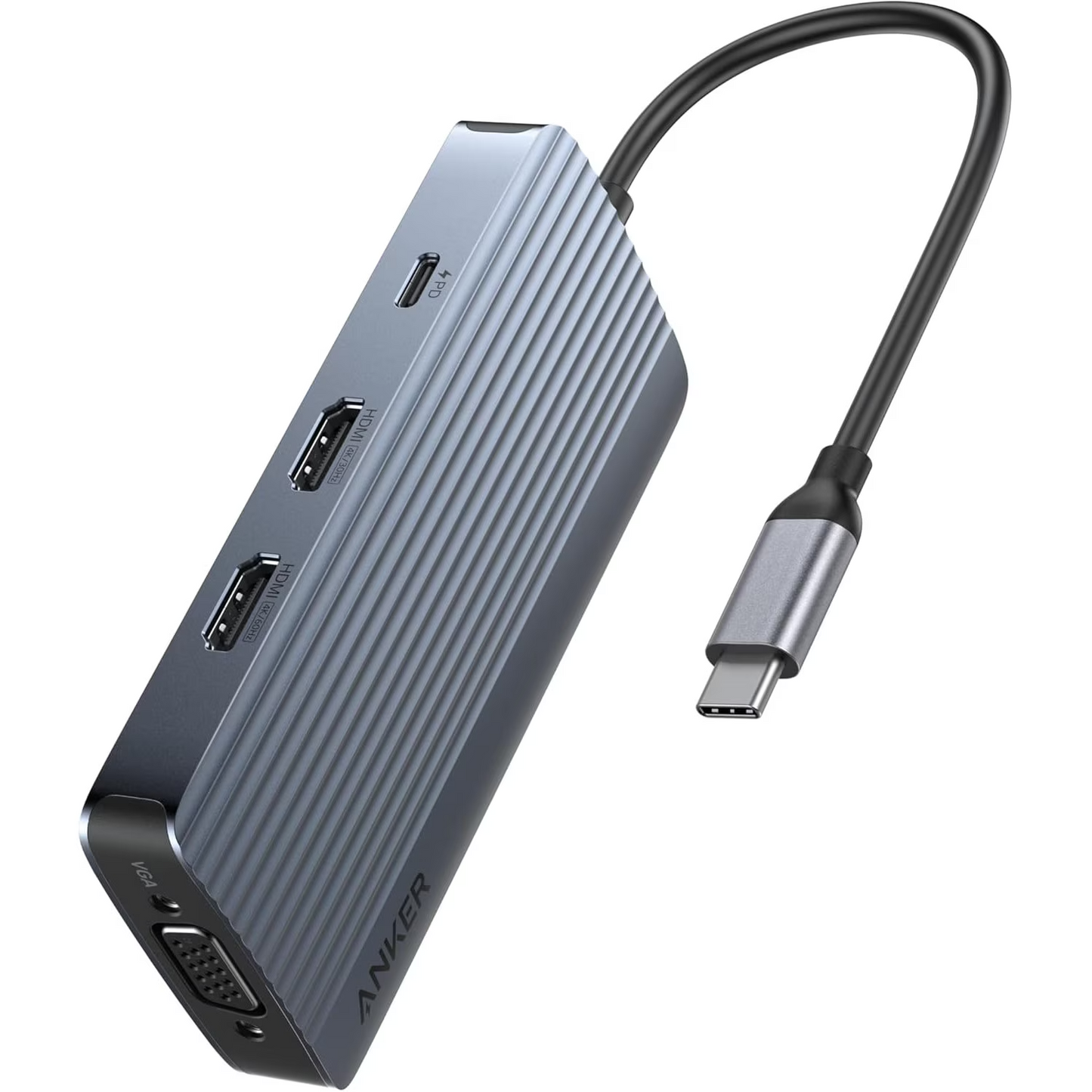 Hub USB-C Anker, 3 x USB-A 3.0 - 2 x USB-C - 2 x HDMI - 1 x VGA, Szary A83790A2