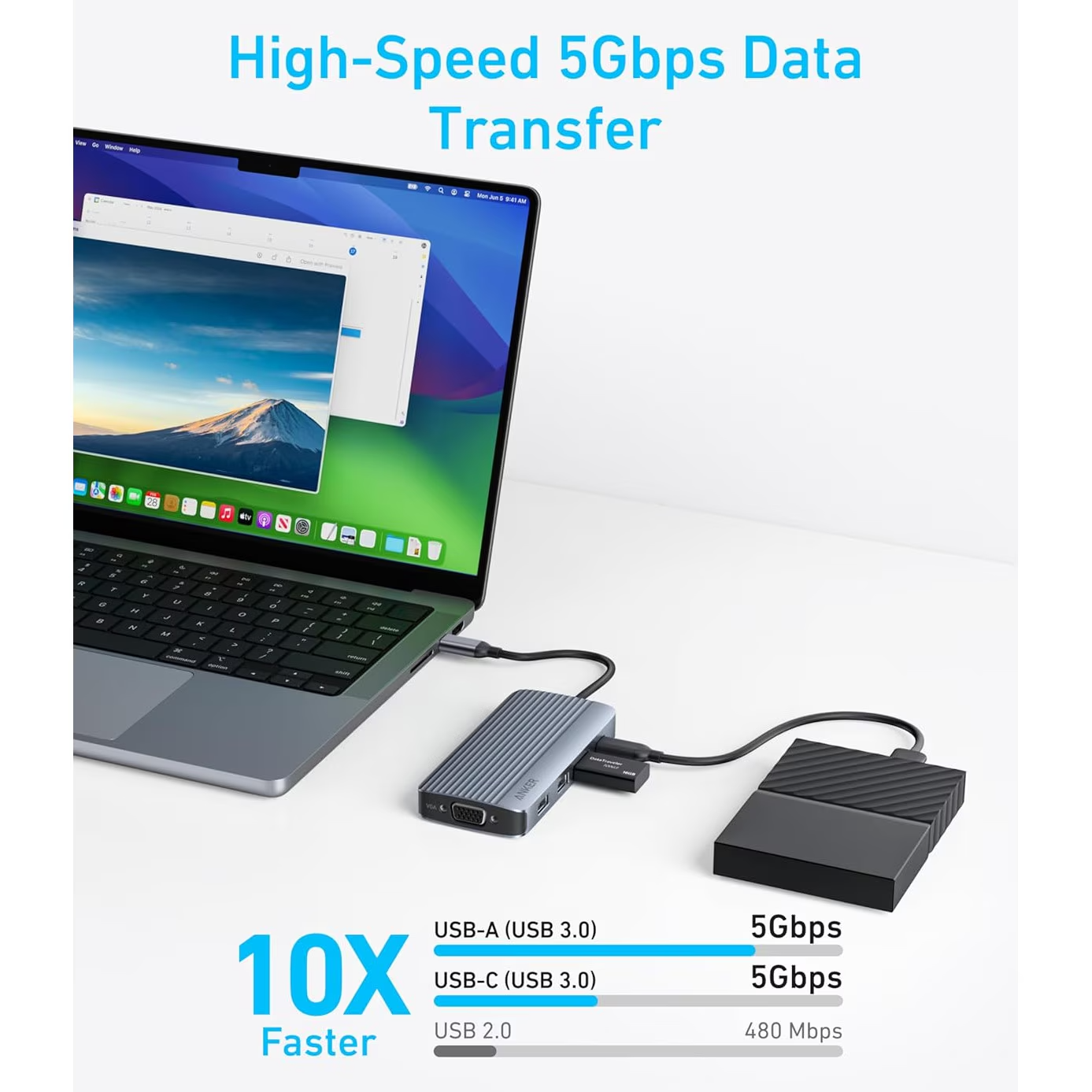 Hub USB-C Anker, 3 x USB-A 3.0 - 2 x USB-C - 2 x HDMI - 1 x VGA, Szary A83790A2