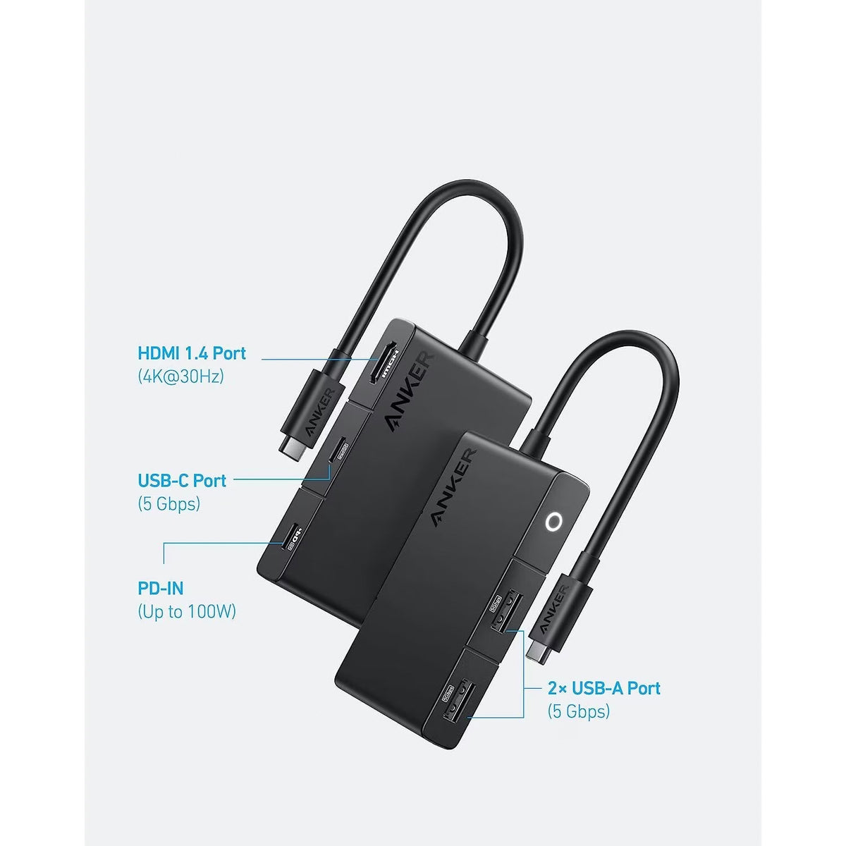 Hub USB-C Anker 332, 2 x USB-A - 2 x USB-C - 1 x HDMI, Czarny A8356G11