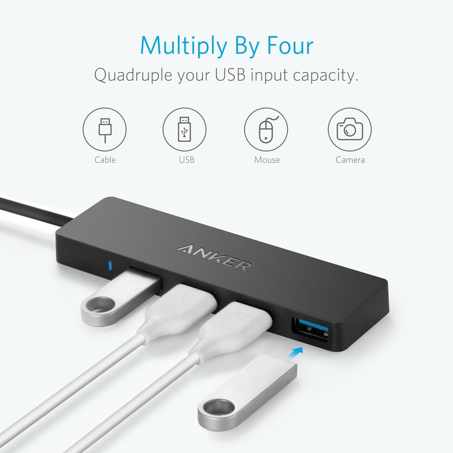 Hub USB-C Anker, 4 x USB-A 3.0, Czarny A8309G11