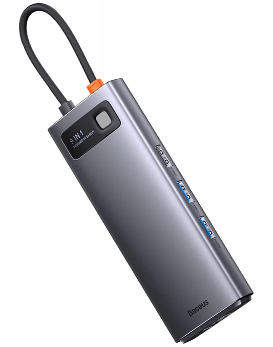 Hub USB-C Baseus Joystar, 2 x USB-A 3.2 - 1 x USB-A - 1 x USB-C - 2 x HDMI - 1 x RJ45 - 1 x SD - 1 x microSD, Szary WKWG060013