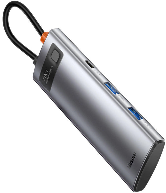 Hub USB-C Baseus Metal Gleam, 2 x USB-A 3.0 - 2 x USB-C - 1 x HDMI - 1 x SD - 1 x microSD, Szary WKWG020113
