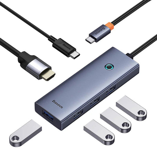 Hub USB-C Baseus UltraJoy, 4 x USB-A 3.0 - 1 x USB-C - 1 x HDMI, Szary B00052807813-01