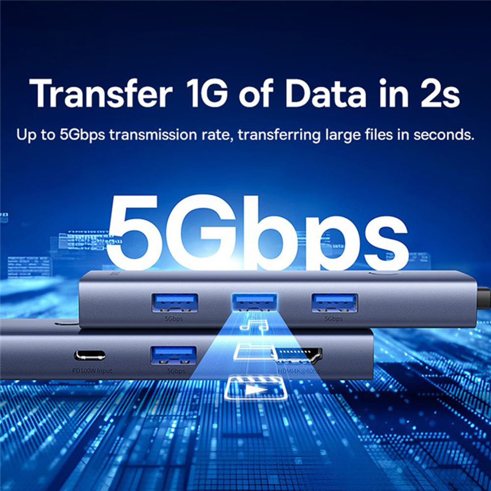 Hub USB-C Baseus UltraJoy, 4 x USB-A 3.0 - 1 x USB-C - 1 x HDMI - 1 x VGA, Szary B00052803811-01