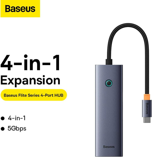 Baseus UltraJoy USB-C Hub, 3 x USB-A 3.0 - 1 x RJ45, szary B0005280A813-00