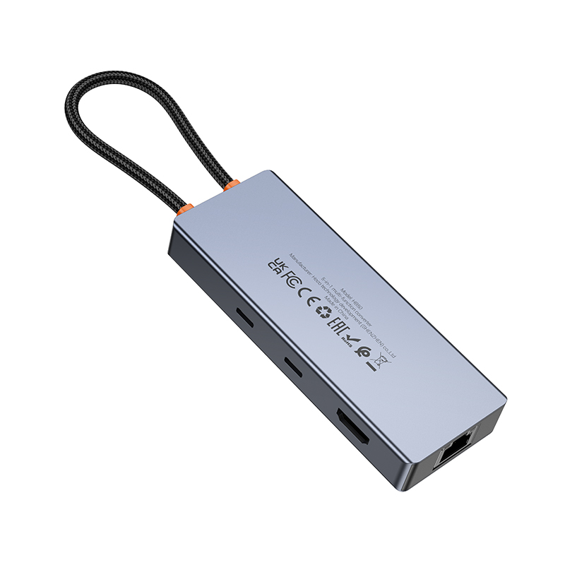 Hub USB-C HOCO HB52, 2 x USB-A 3.0 - 2 x USB-C - 1 x HDMI - 1 x RJ45 - 1 x SD - 1 x microSD, Szary