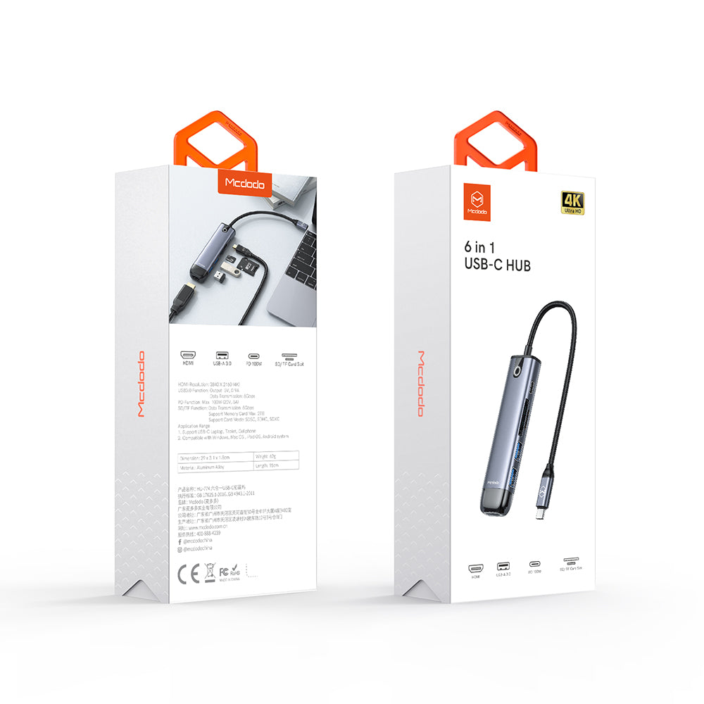 Hub USB-C McDodo HU-7740, 6w1, Szary