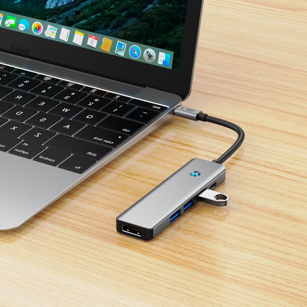 Hub USB-C Tech-Protect HB01, 1 x USB-A 3.0 - 2 x USB-A - 1 x USB-C - 1 x HDMI, Szary