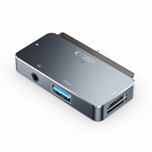 Hub USB-C Tech-Protect V6, 1 x USB-A - 1 x USB-C - 1 x HDMI - 1 x Jack 3.5mm, Grey
