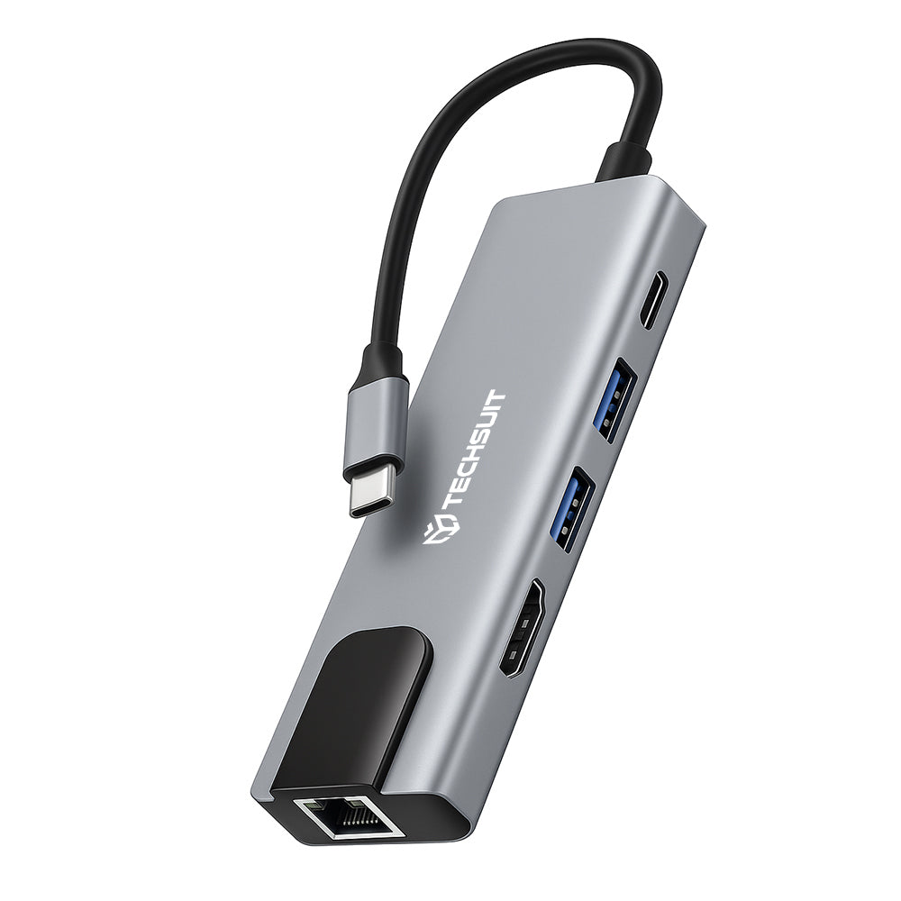 Hub USB-C Techsuit H1 NetBridge, 5w1, Szary