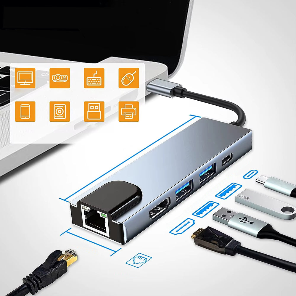 Hub USB-C Techsuit H1 NetBridge, 5w1, Szary