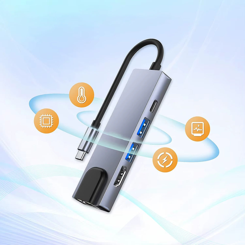 Hub USB-C Techsuit H1 NetBridge, 5w1, Szary