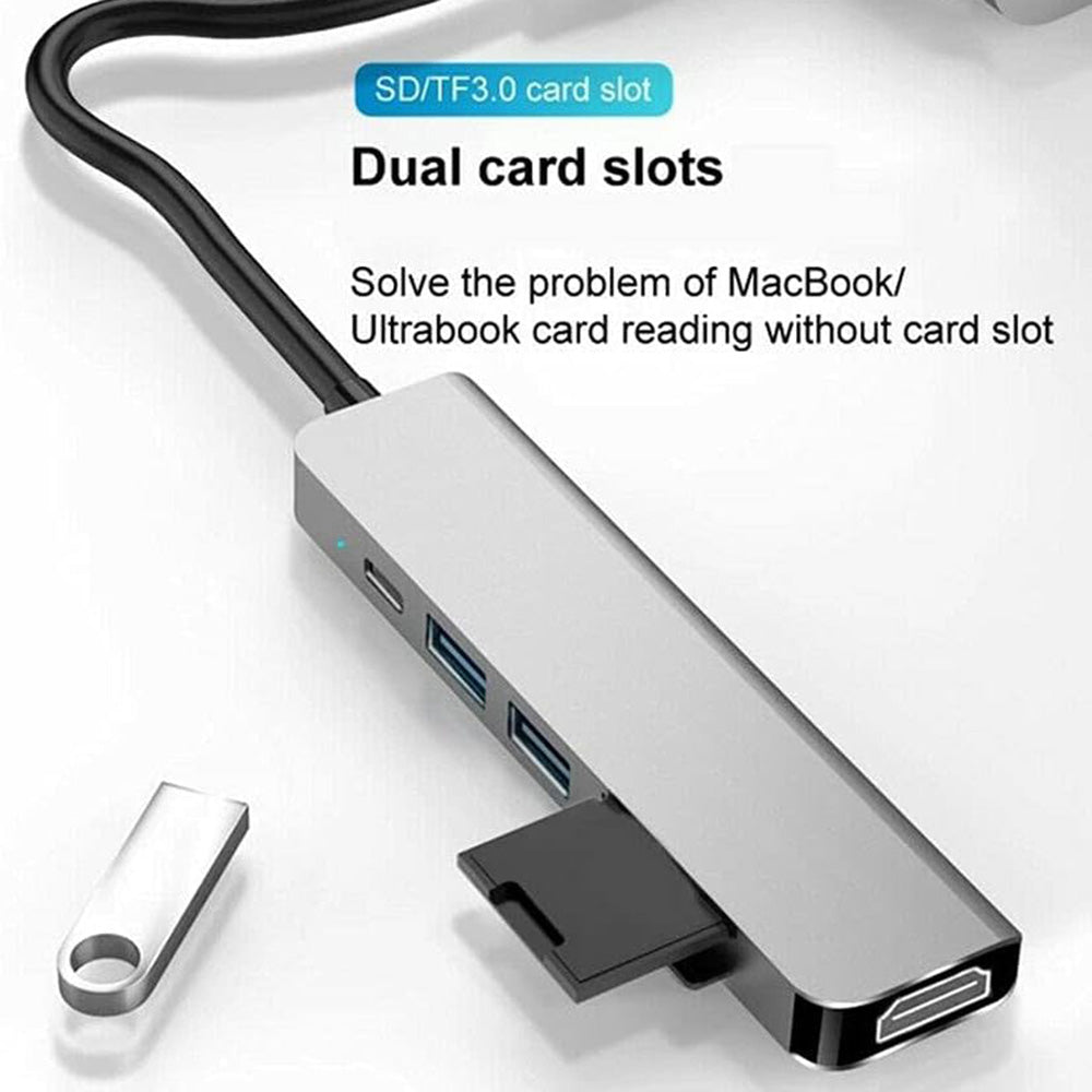 Hub USB-C Techsuit H5 TurboChargeX, 6w1, Szary