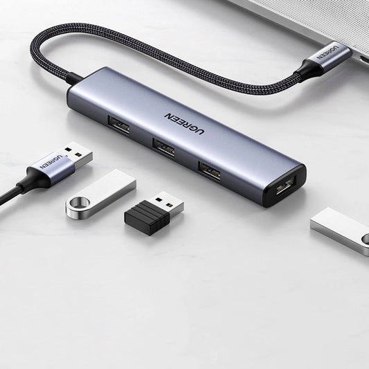 Hub USB-C UGREEN CM473 (20841), 4 x USB-A 3.0, 0,20 m, Szary