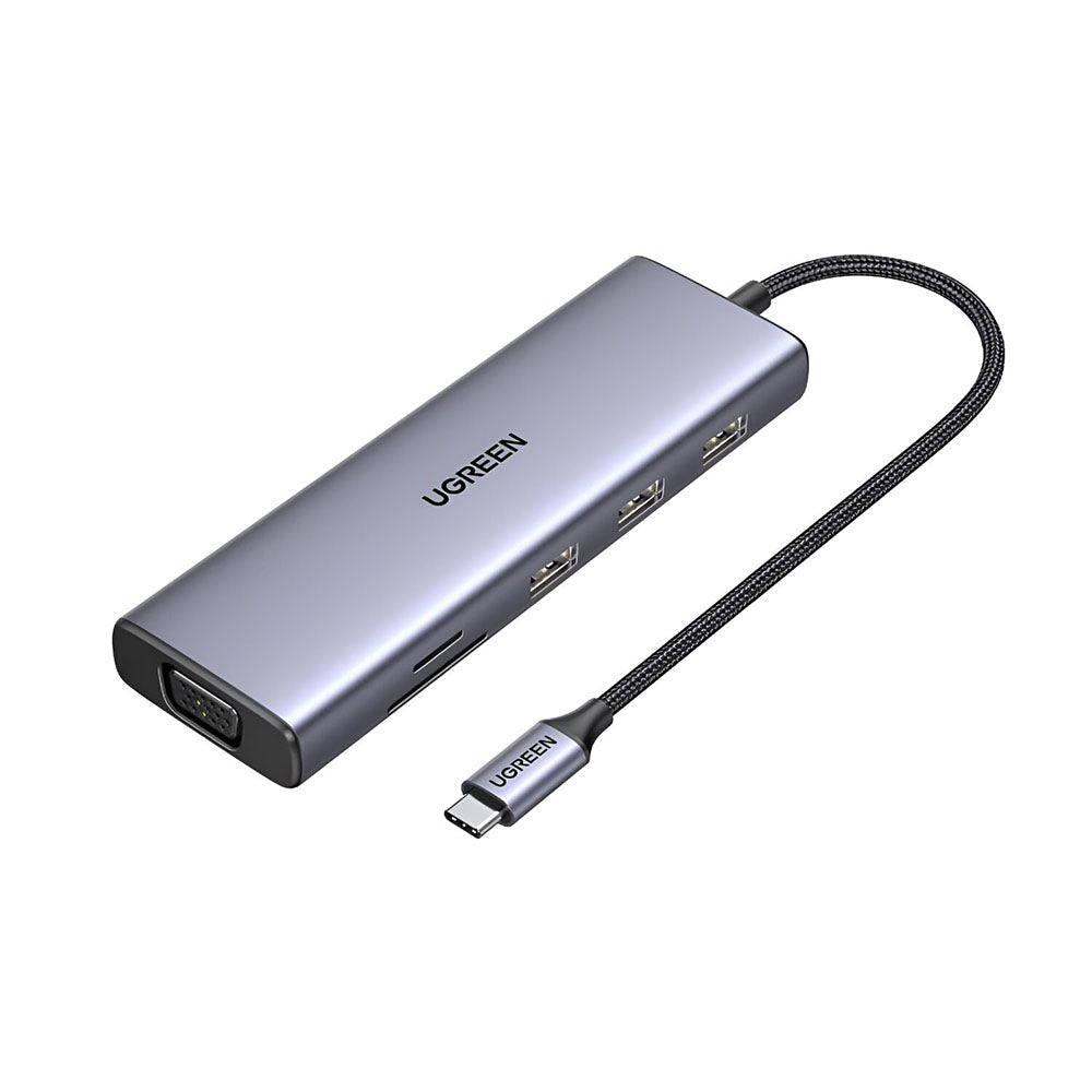 Hub USB-C UGREEN CM498 (15600), 3 x USB-A 3.0 - 1 x USB-C - 1 x HDMI - 1 x VGA - 1 x RJ45 - 1 x SD - 1 x microSD, Szary
