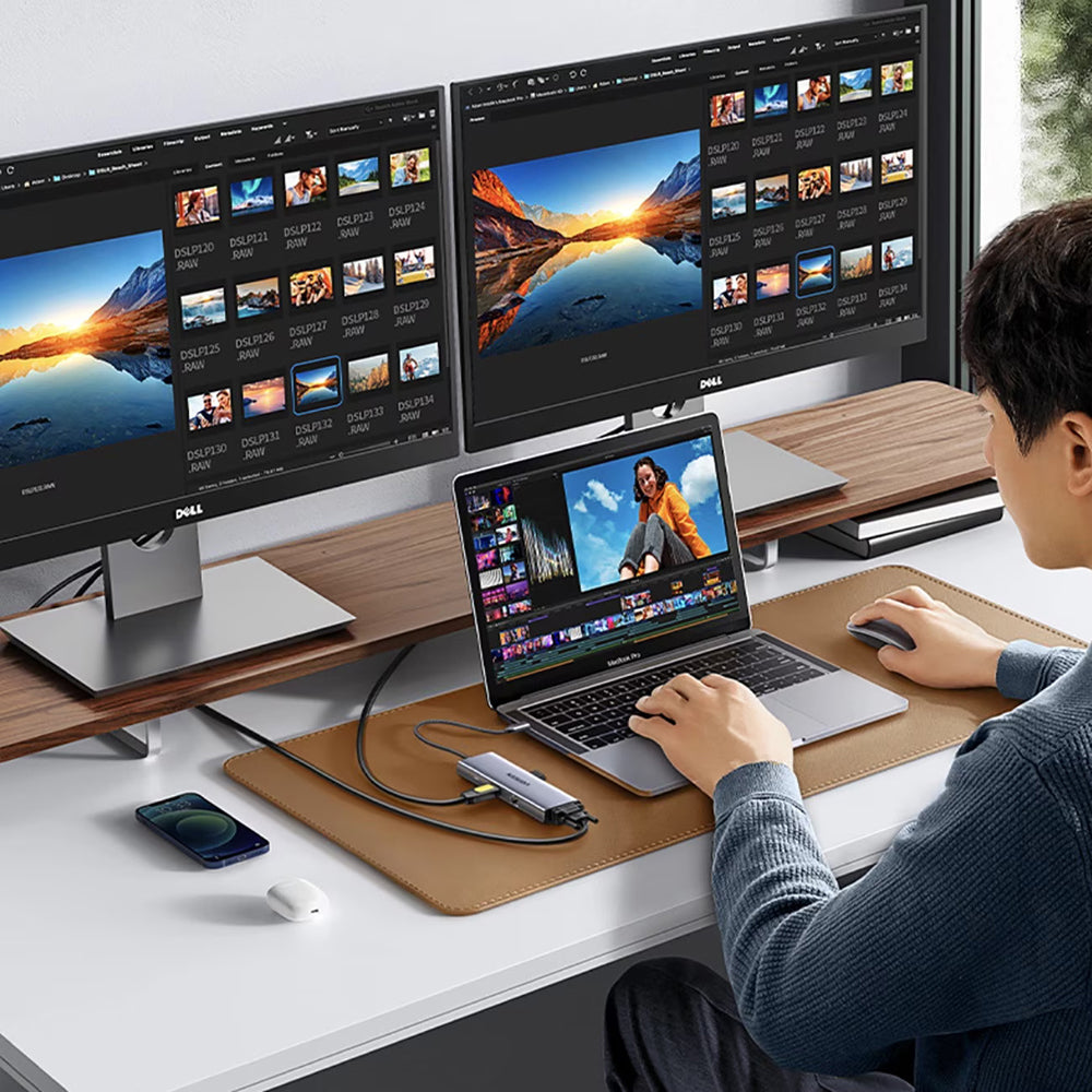 Hub USB-C UGREEN CM498 (15600), 3 x USB-A 3.0 - 1 x USB-C - 1 x HDMI - 1 x VGA - 1 x RJ45 - 1 x SD - 1 x microSD, Szary