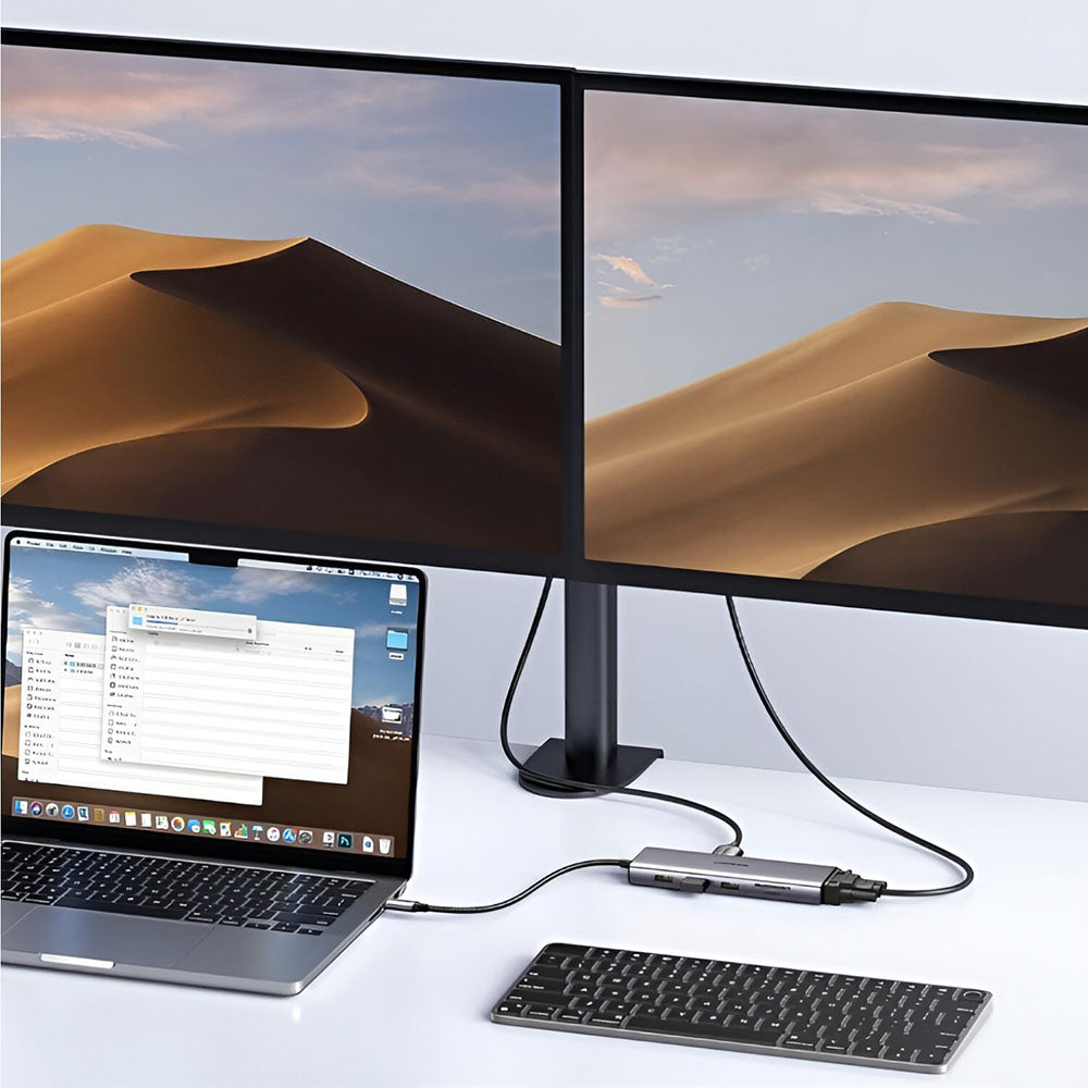 Hub USB-C UGREEN CM498 (15600), 3 x USB-A 3.0 - 1 x USB-C - 1 x HDMI - 1 x VGA - 1 x RJ45 - 1 x SD - 1 x microSD, Szary