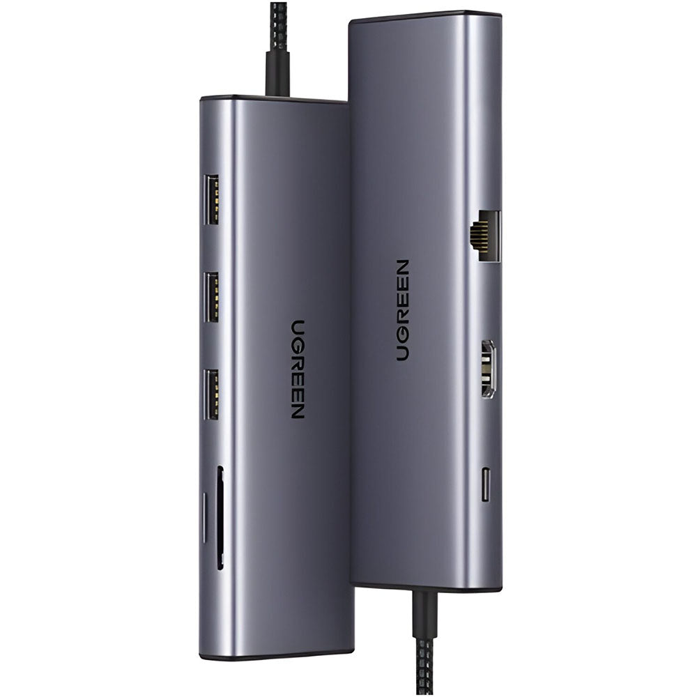 Hub USB-C UGREEN CM498 (15600), 3 x USB-A 3.0 - 1 x USB-C - 1 x HDMI - 1 x VGA - 1 x RJ45 - 1 x SD - 1 x microSD, Szary