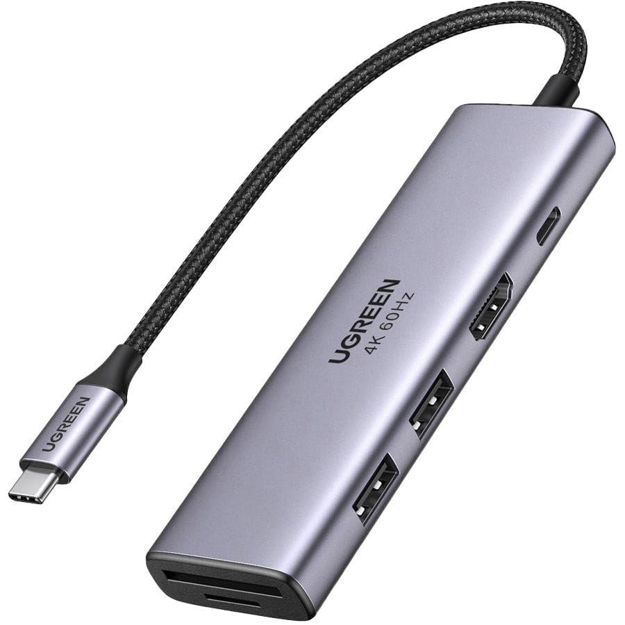 Hub USB-C UGREEN CM511 (60384), 2 x USB-A 3.0 - 1 x USB-C - 1 x HDMI - 1 x SD - 1 x microSD, Szary