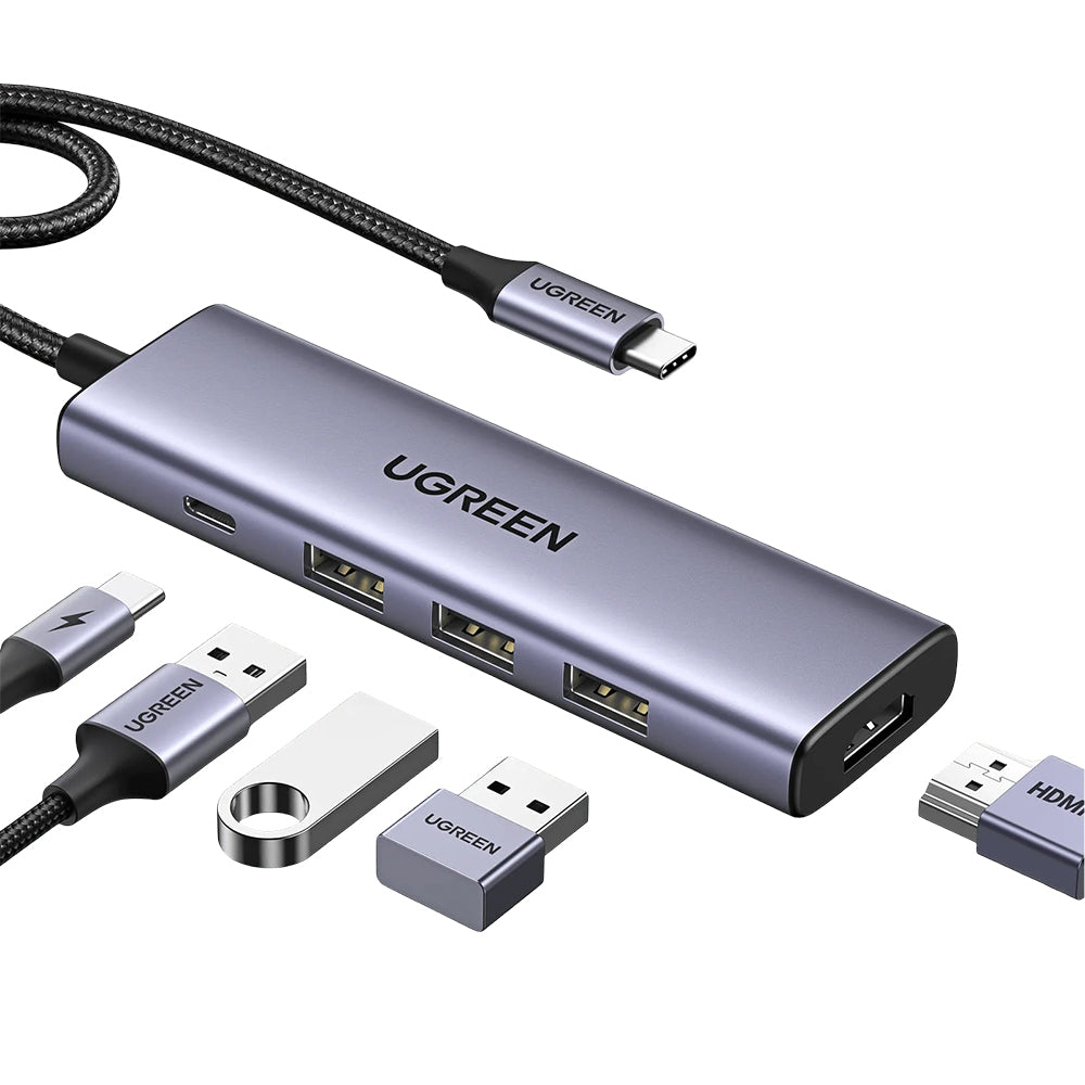 Hub USB-C UGREEN CM511 (15596), 3 x USB-A 3.0 - 1 x USB-C - 1 x HDMI, Szary