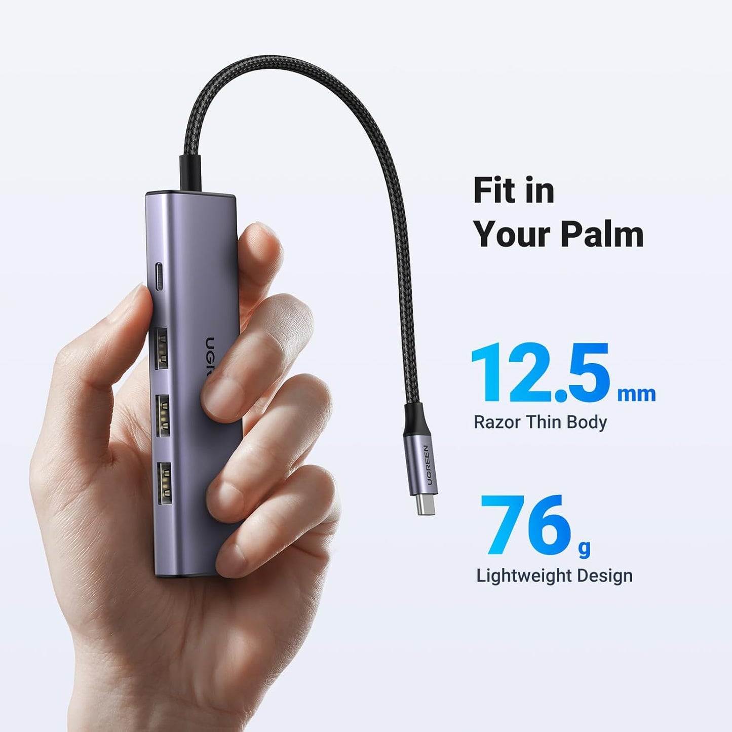 Hub USB-C UGREEN CM511, 3 x USB-A 3.0 - 1 x USB-C - 1 x HDMI, Szary