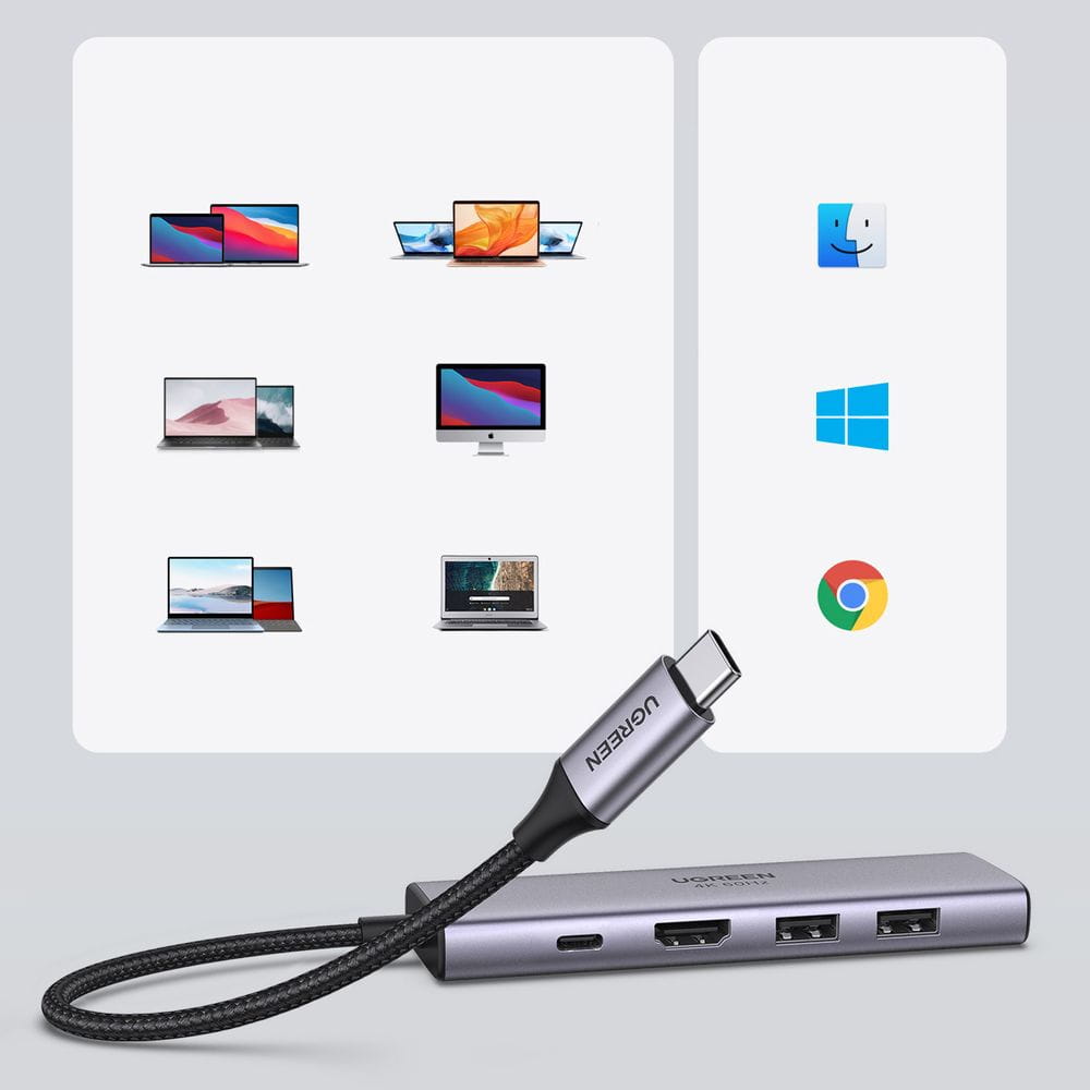Hub USB-C UGREEN CM511 (60384), 2 x USB-A 3.0 - 1 x USB-C - 1 x HDMI - 1 x SD - 1 x microSD, Szary