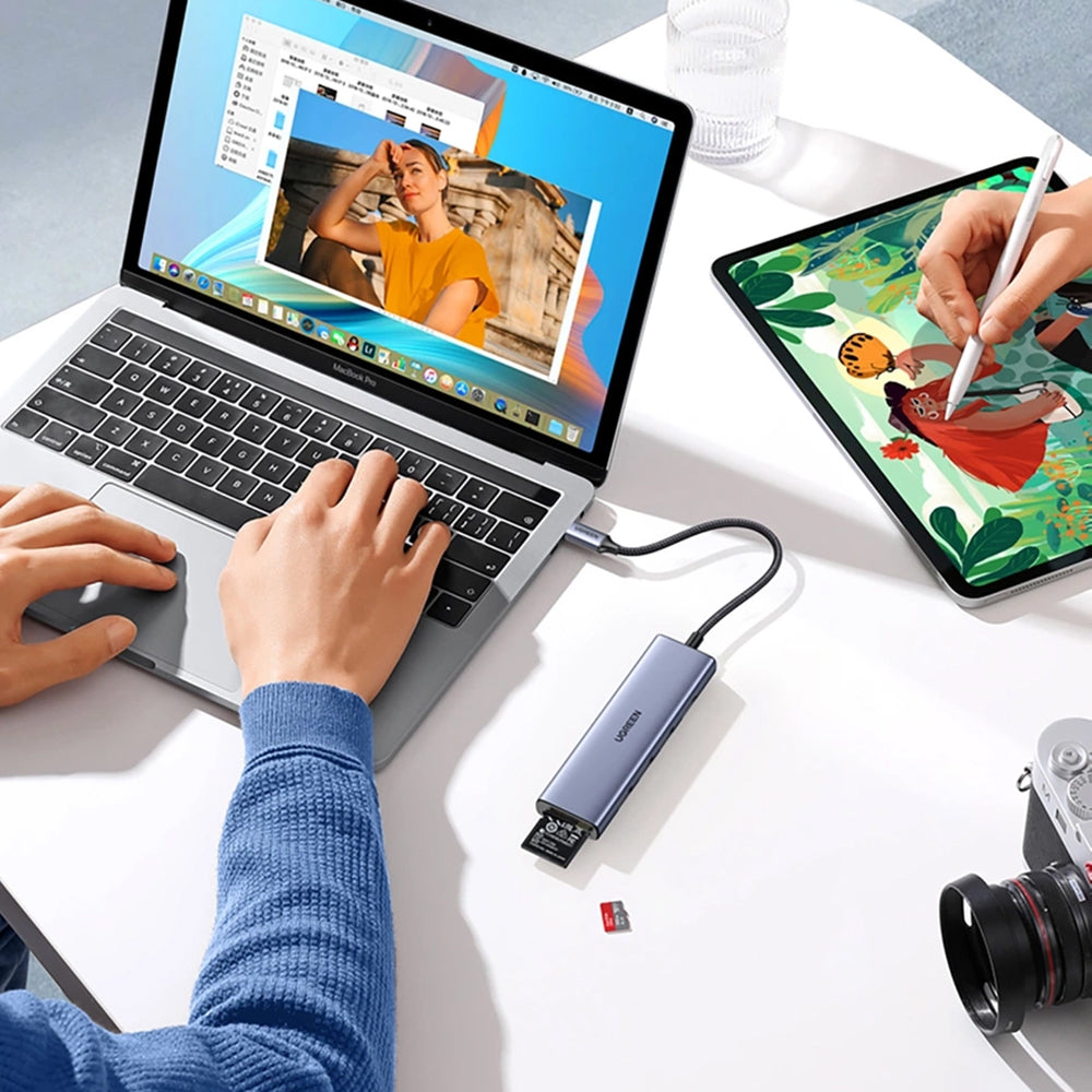 Hub USB-C UGREEN CM511 (20956A), 3 x USB-A 3.0 - 1 x HDMI - 1 x SD - 1 x microSD, Szary