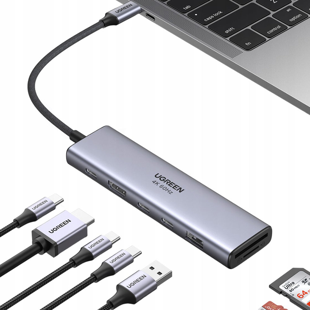 Hub USB-C UGREEN CM511 (45521), 1 x USB-A 3.2 - 3 x USB-C - 1 x HDMI - 1 x SD - 1 x microSD, Szary